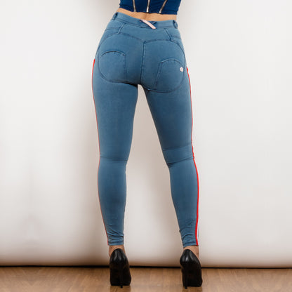 Women's Side Striped Middle Waist Skinny Jeans