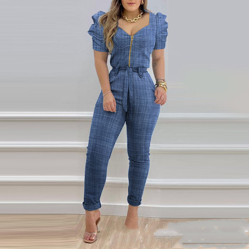 Sleeve Lace-up Jumpsuit Women