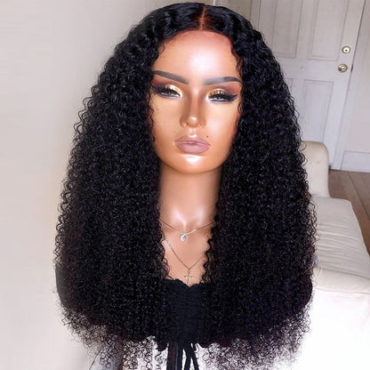 Density Long Kinky Curly Wig Lace Human Hair Fluffy