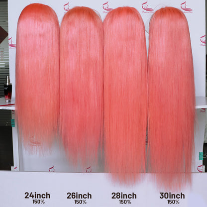 Human Hair 13x4 Front Lace Light Pink Wig