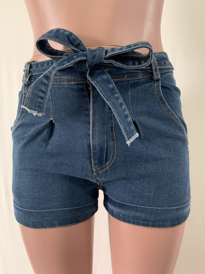 Belt Washed Micro-elastic Shorts