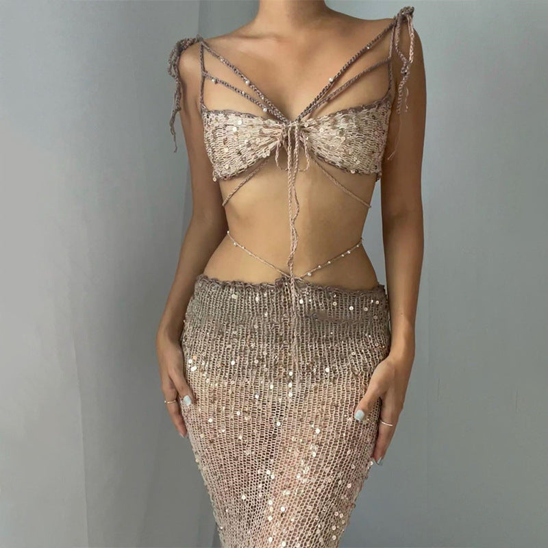 Women's Sequin Strappy Top Tulle