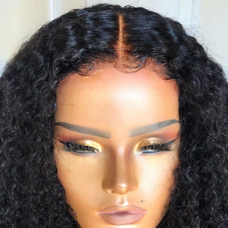 Density Long Kinky Curly Wig Lace Human Hair Fluffy