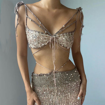 Women's Sequin Strappy Top Tulle